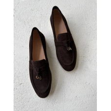 Замшеві лофери кольору шоколад на низькому ходу Арт. 156-6